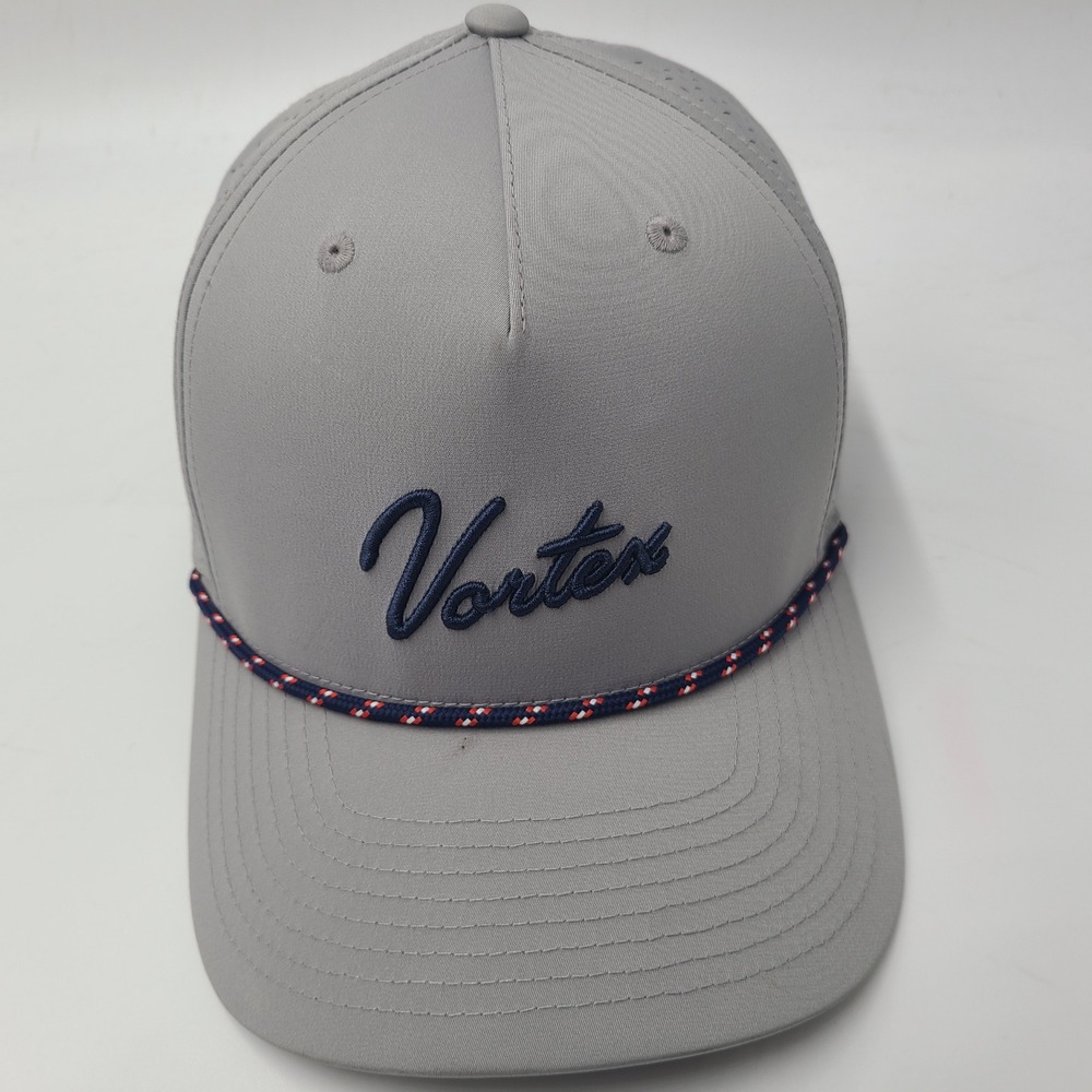 Vortex Golf Hat Snapback Gray Blue Red Rope Laser Cut Mesh Performance Script